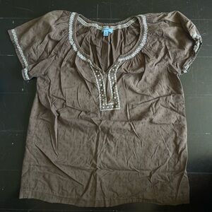 Brown Short Sleeve Blouse 100% cotton